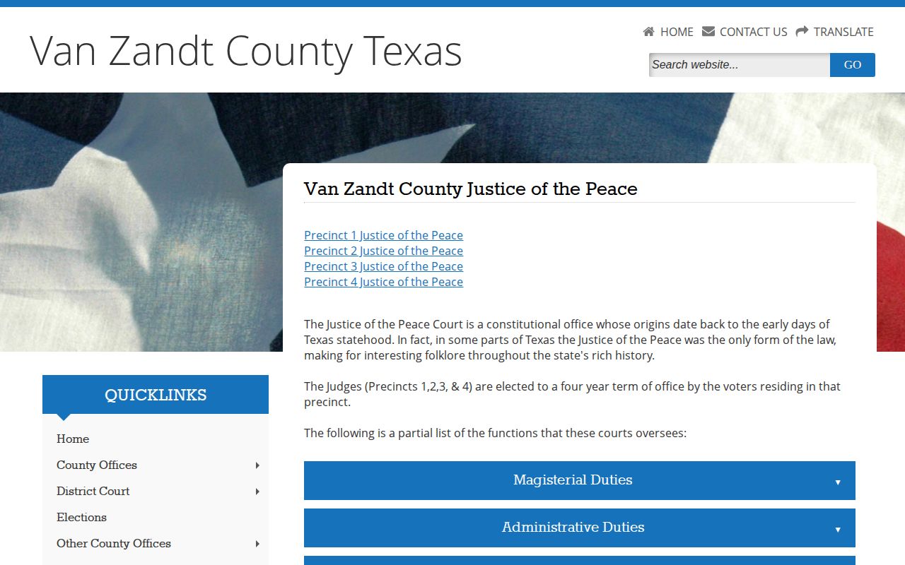 Van Zandt County Justice of the Peace warrant and court information